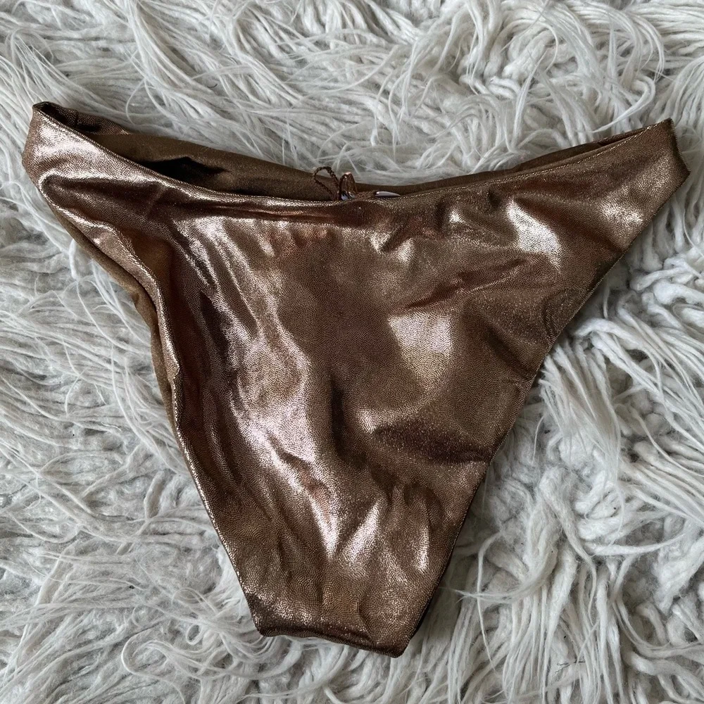 Good American Foil Better Reversible Gold Mocha Bikini Bathing Suit Bottom EUC S